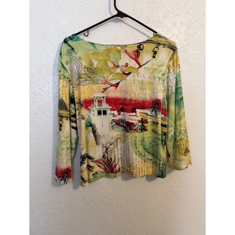 Sharon Young 2 Piece Set Jacket and Top Collage Print Green Yellow Red Large 10 - Picture 9 of 11
